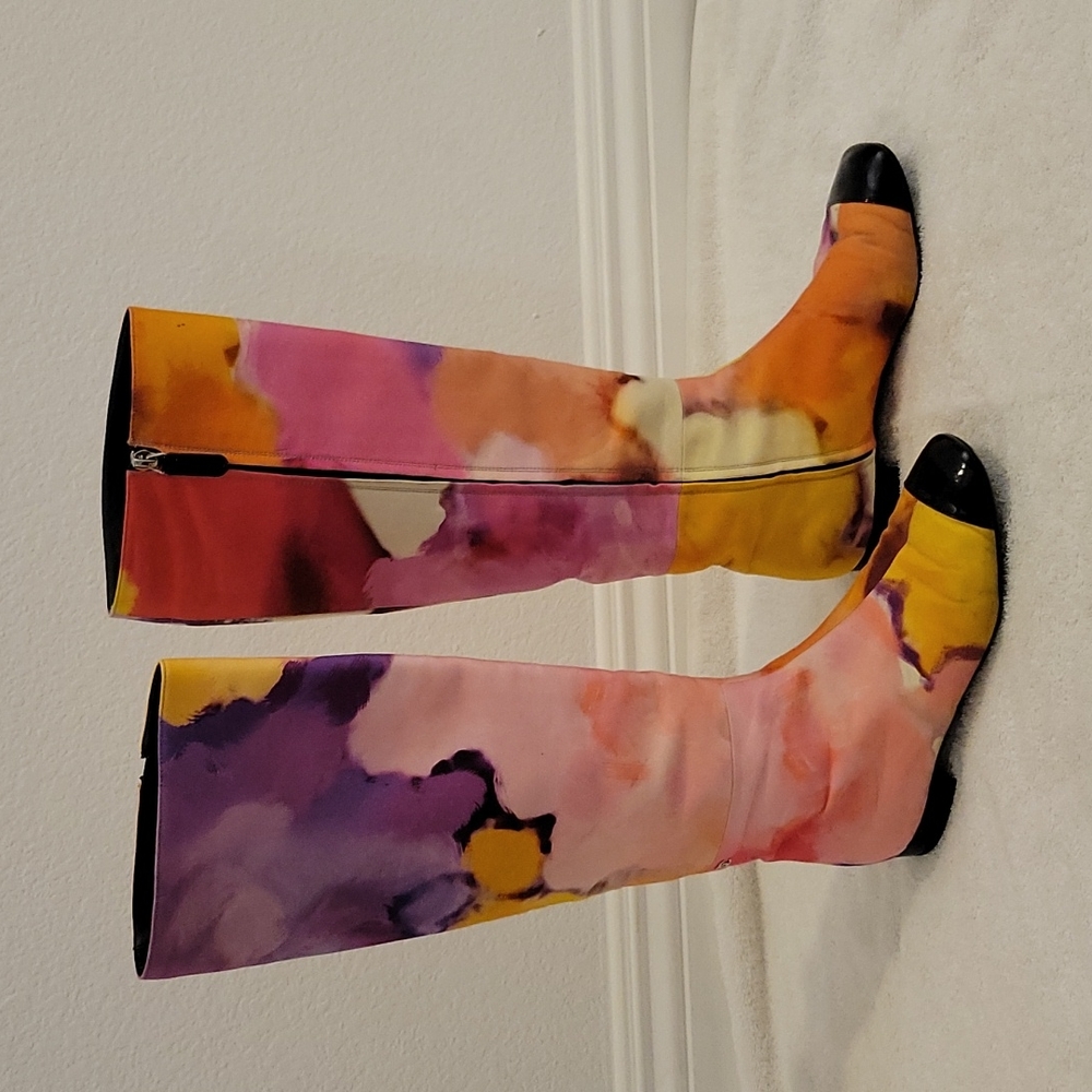 Chanel runway multi color tall boots sz 37.5/ 7